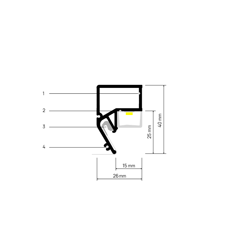 Doorsnede FLOATIA X303 met maatvoering