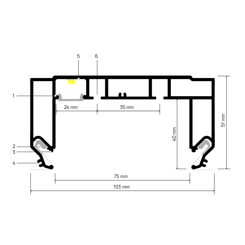 Doorsnede CURTINA X405 met maatvoering