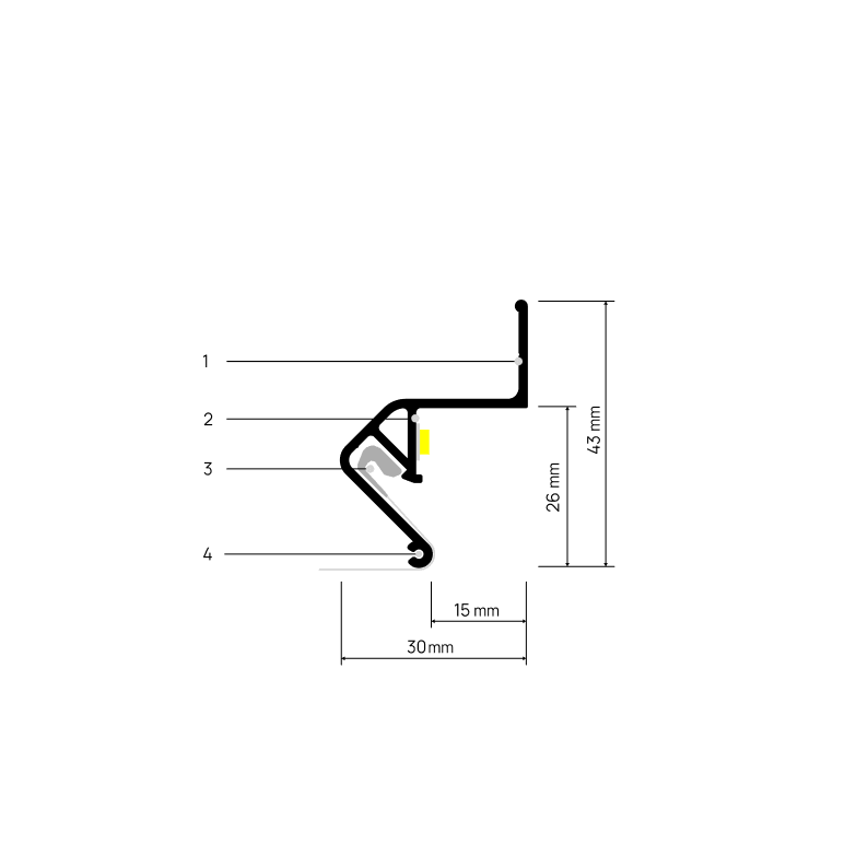 Doorsnede FLOATIA X301 met maatvoering